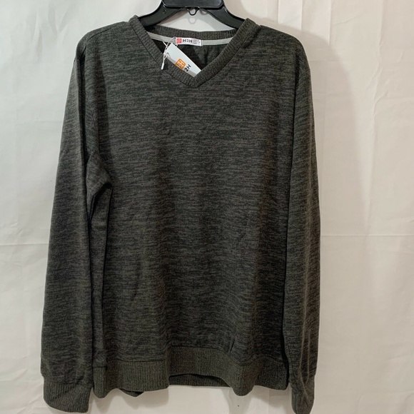 H2H Men NWT Casual Slim Fit Pullover V-Neck Lightweight Sweater Dark Grey Large - Picture 1 of 5